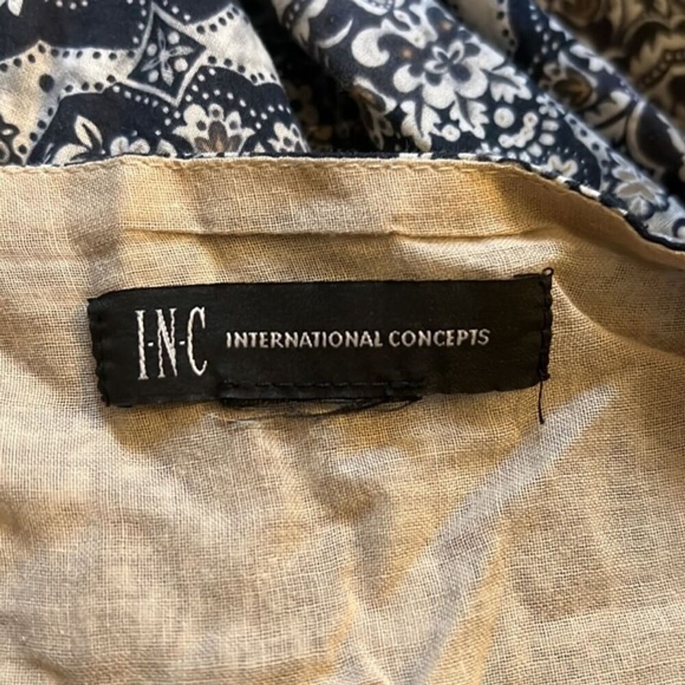 INC International Concepts Dress Womens Medium Navy Blue Paisley Boho Peasant - Picture 6 of 6